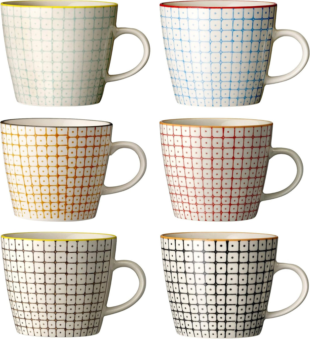 Bloomingville Tassen Carla - Kaffeetasse Teetasse mit Henkel, rot orange blau, Keramik, 6er Set