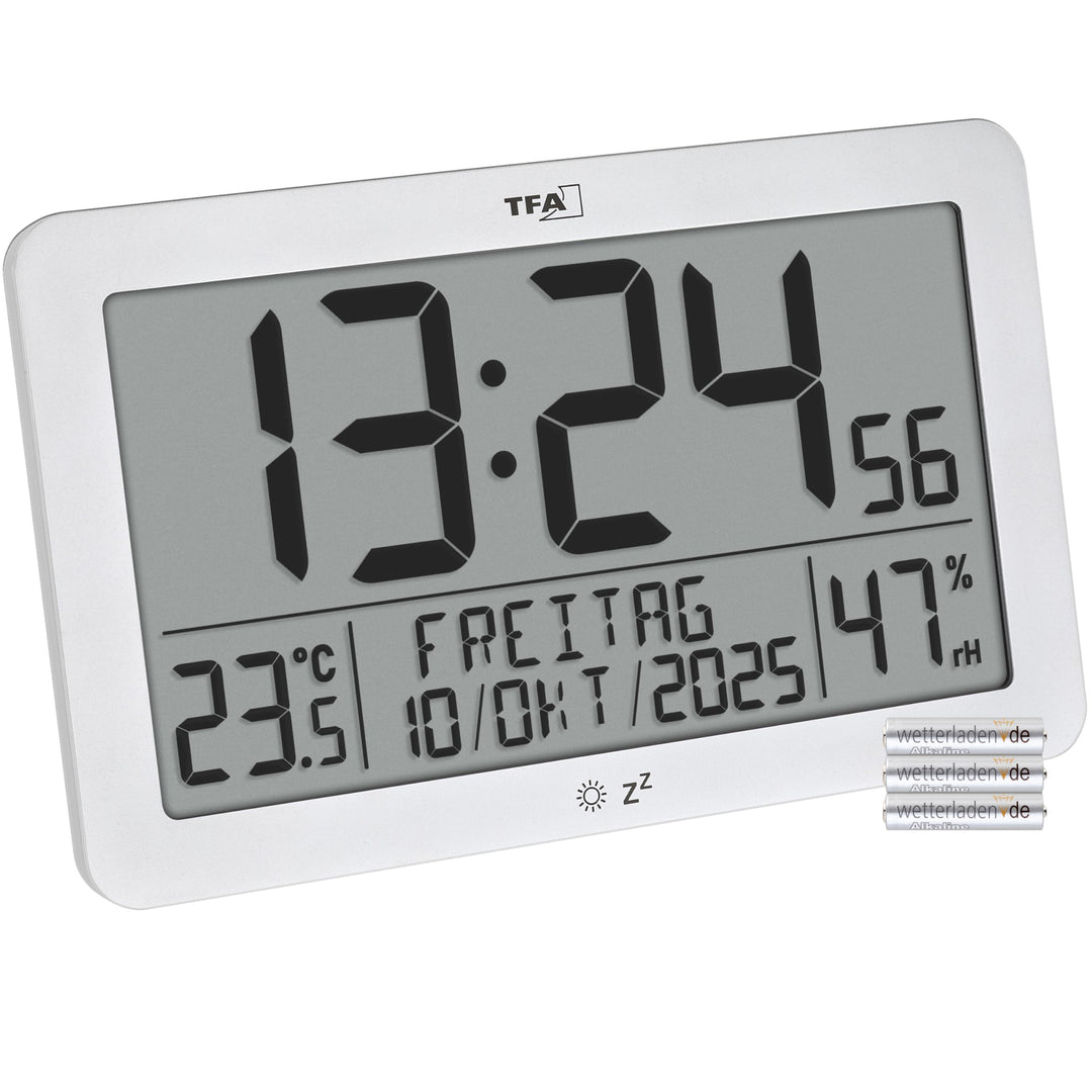 TFA Dostmann Digitale Wanduhr mit Funkuhr und Temperatur, 60.2568, mit Luftfeuchtigkeitsmesser, auch