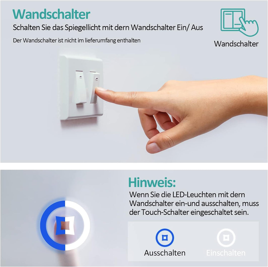 EMKE Runder Badspiegel LED Wandspiegel Durchmesser 70cm Badspiegel Schwarz Rund Touch-Schalter 3 Lic