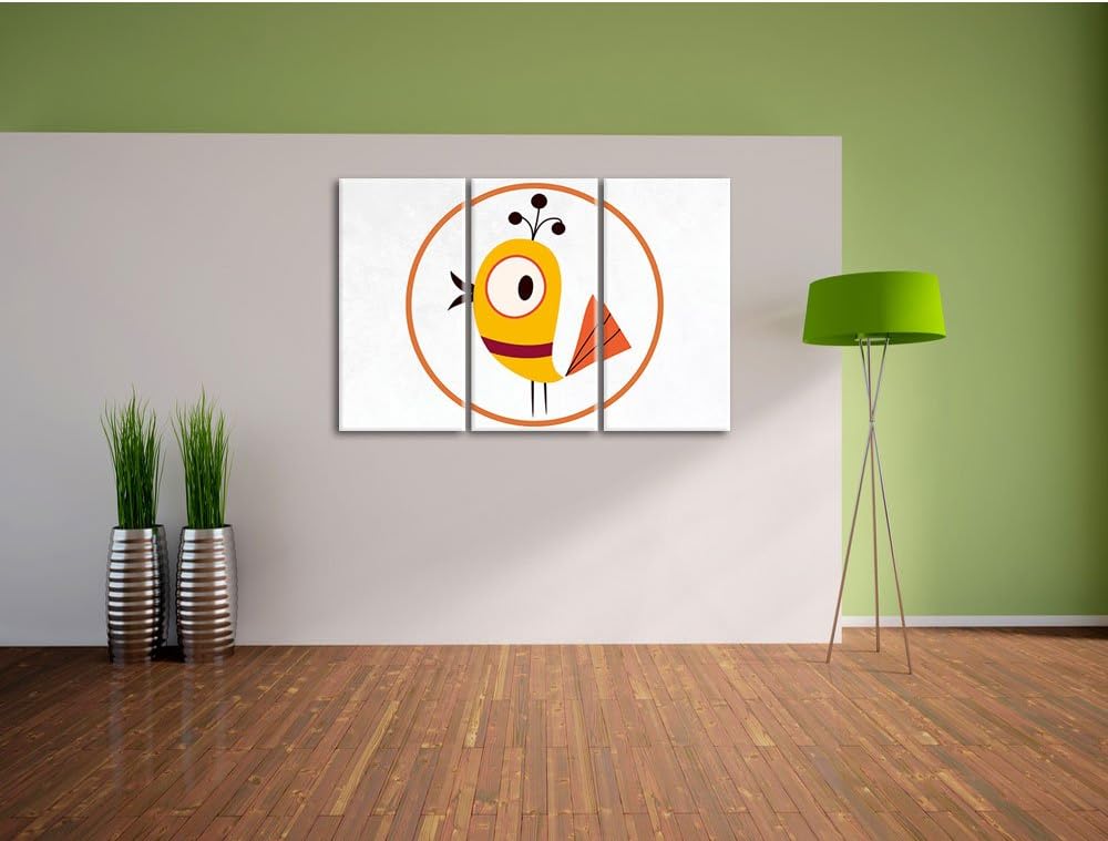 Pixxprint Lustiger Vogel in Kreis als Leinwandbild/Grösse: 3 Teilig (120x80) cm/Wandbild/Kunstdruck/