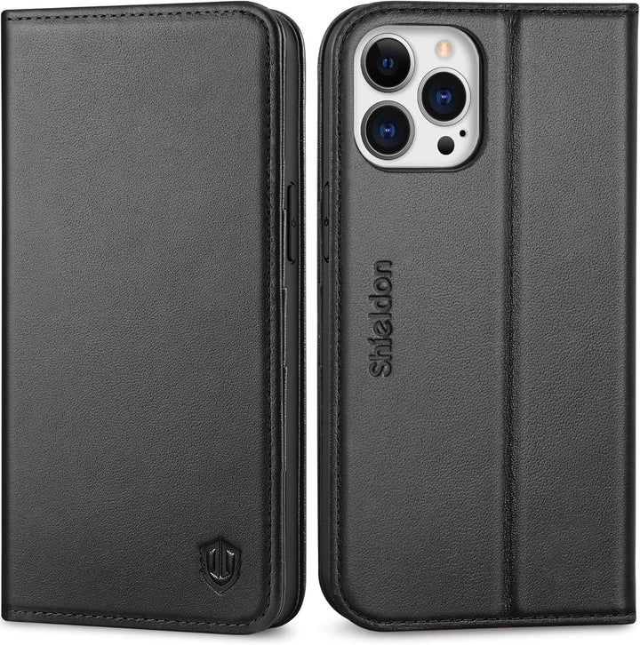 SHIELDON Hülle für iPhone 13 Pro Max Handyhülle TPU [Echtleder] [Kartenfach] [Magnet] Standfunktion