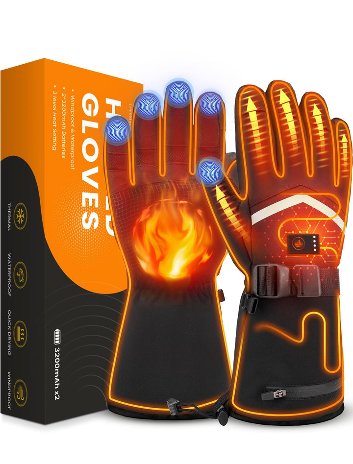 Beheizbare Handschuhe für Herren Damen, Wiederaufladbare Beheizte Handschuhe 3200mAh mit Touchscreen