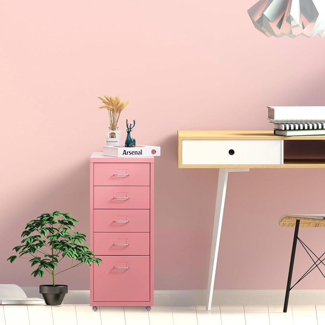 HollyHOME Mobiler Aktenschrank mit 5 Schubladen, rollender Akten-Organizer, Metall-Aufbewahrungsschr