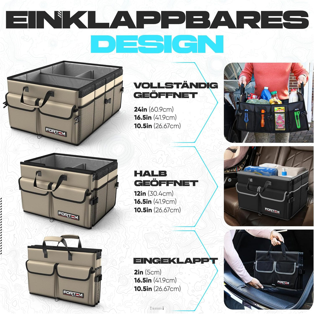 FORTEM Kofferraum Organizer, Kofferraumtasche, Zusammenklappbarer Auto Organizer Kofferraum mit Fäch