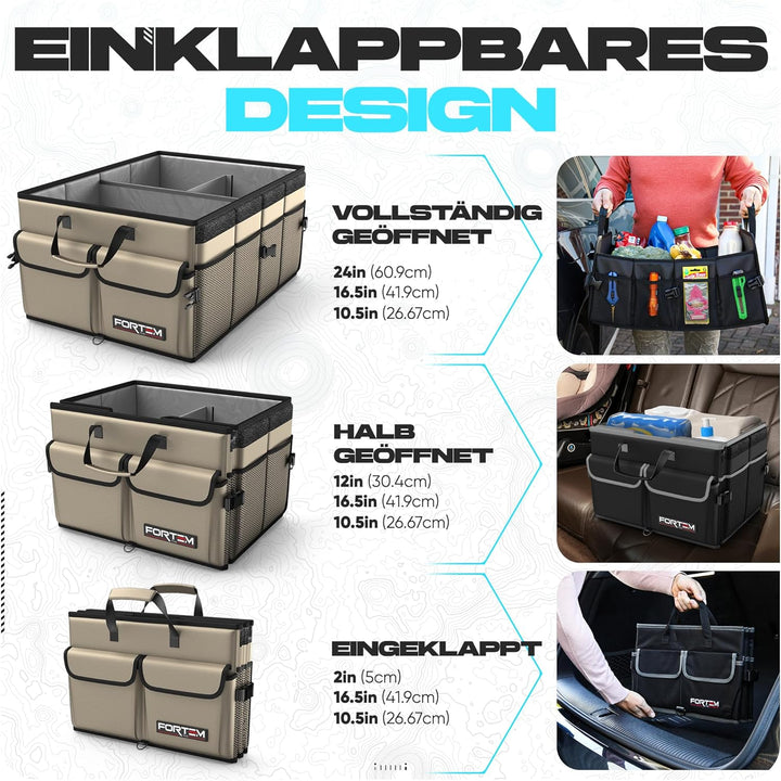 FORTEM Kofferraum Organizer, Kofferraumtasche, Zusammenklappbarer Auto Organizer Kofferraum mit Fäch