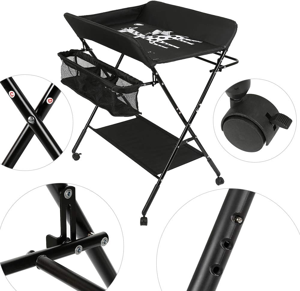 Baby Wickelkombi - klappbare Wickelkommode, mobiler Wickeltisch mit Wickelauflage, Sicherheitsgurt u