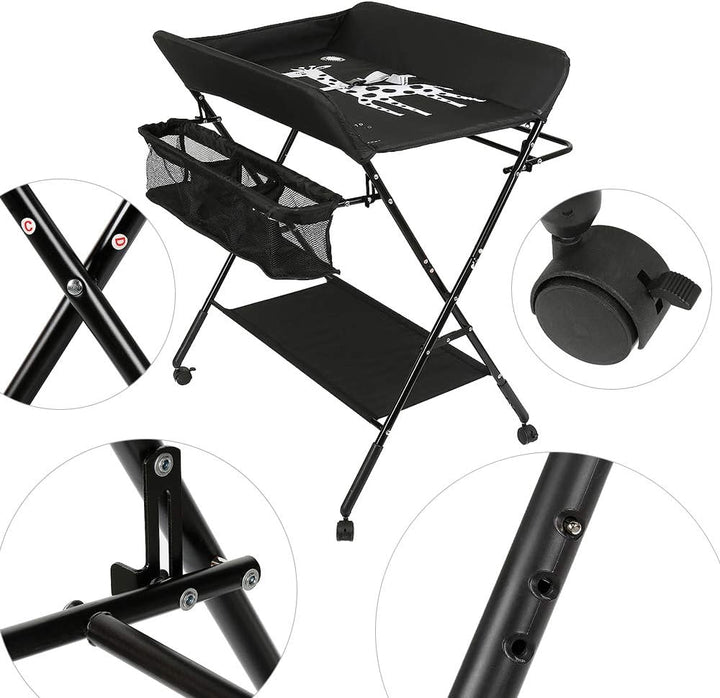 Baby Wickelkombi - klappbare Wickelkommode, mobiler Wickeltisch mit Wickelauflage, Sicherheitsgurt u
