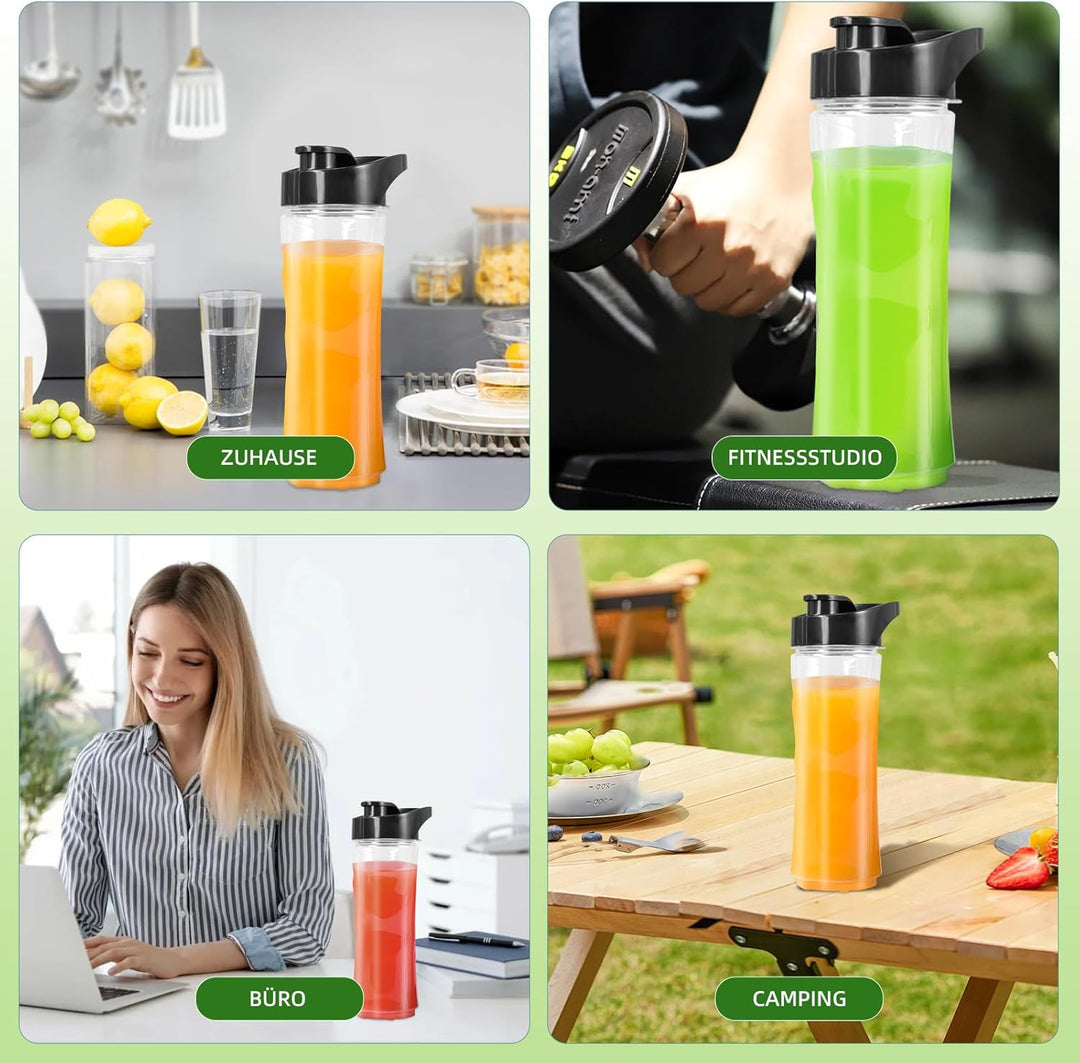 Carehabi Mixer, Tragbarer Mini Standmixer & Smoothie Blender mit 2x600ml Flaschen (BPA-frei), 300W E