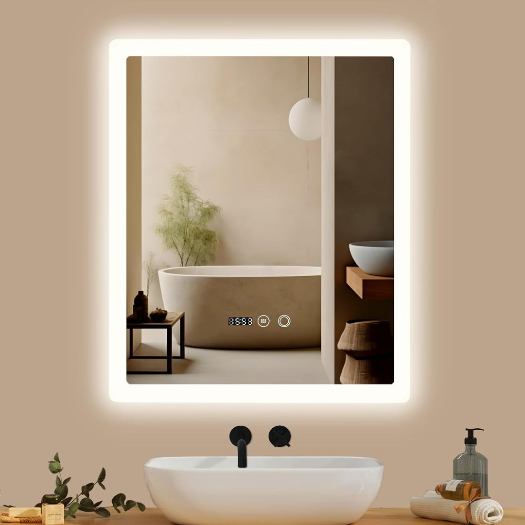 YOURLITE Badspiegel mit LED Beleuchtung 50x60cm, Badezimmerspiegel mit Touchschalter, Spiegel Bad Wa