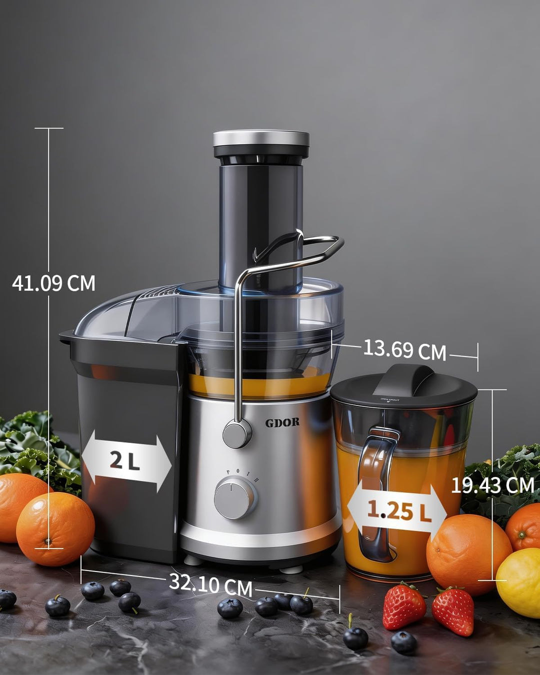 GDOR 1300W Entsafter mit Extra Grossem 81mm Einfüllschacht Grossem 1.25L Saftkrug Entsafter Gemüse u