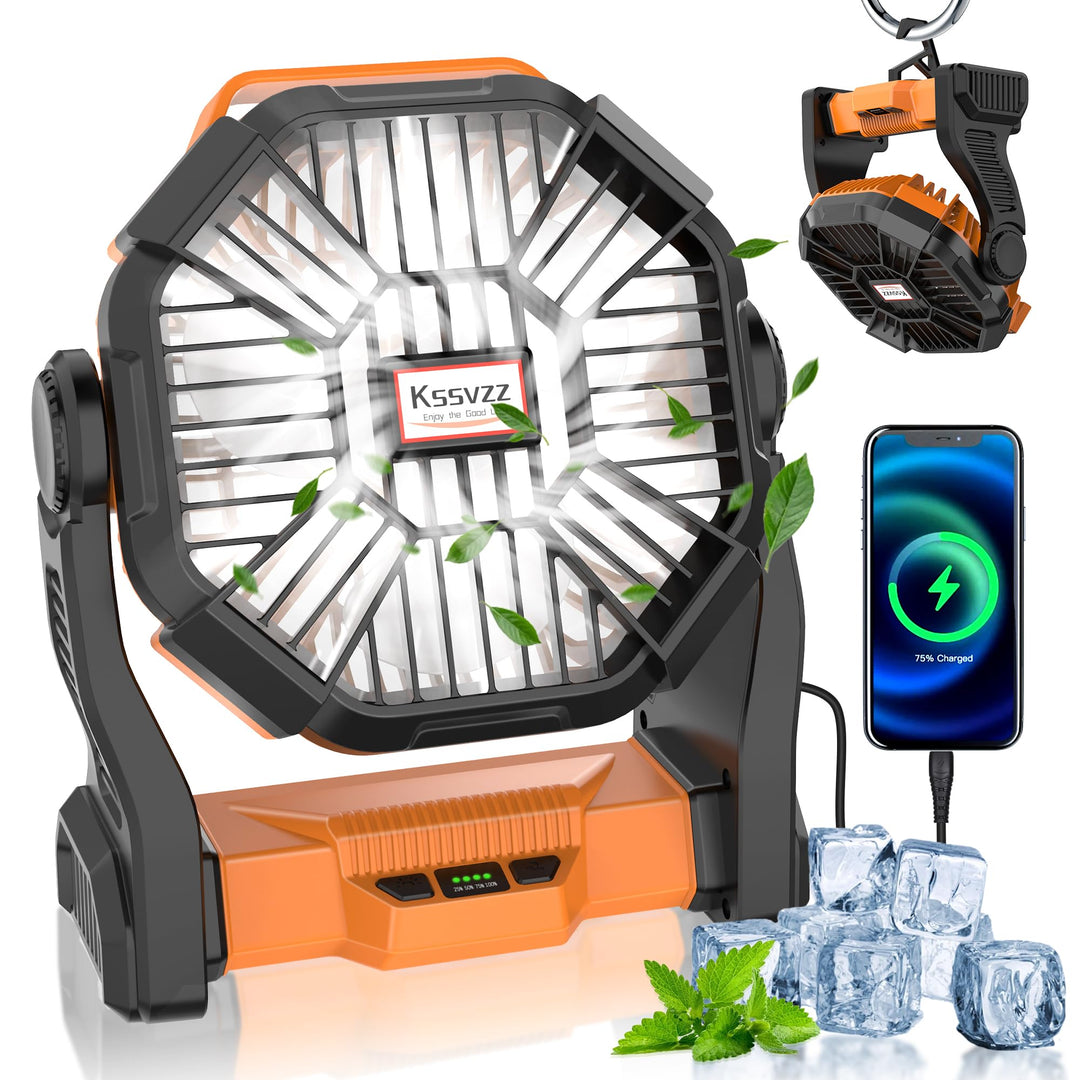 Kssvzz Camping Ventilator 20000mAh, 72 Stunden Akku Ventilator, 4 Geschwindigkeiten Tragbarer Ventil