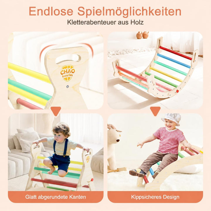 Pikler Dreieck 8-in-1 klappbar, Montessori Klettergerüst Indoor aus Holz mit Rutsche, Kletterbogen u