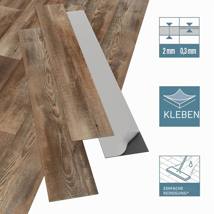 ARTENS - PVC Bodenbelag ROBESA - Selbstklebende Vinyl-Dielen - Vinylboden - Holz-Effekt - Dunkelbrau