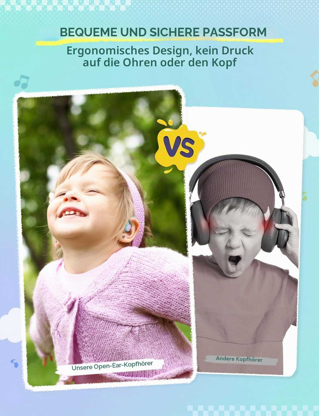 iClever Kinder-Kopfhörer, Knochenleitung, offenes Ohr, Sicherheit, IPX5 wasserdicht, 360° Biegung, l