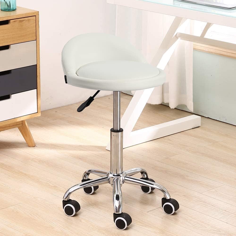 Mingone Bürohocker mit Rollen Arbeitshocker Weiss Rollhocker Höhenverstellbar Sitzhocker 360° Drehba