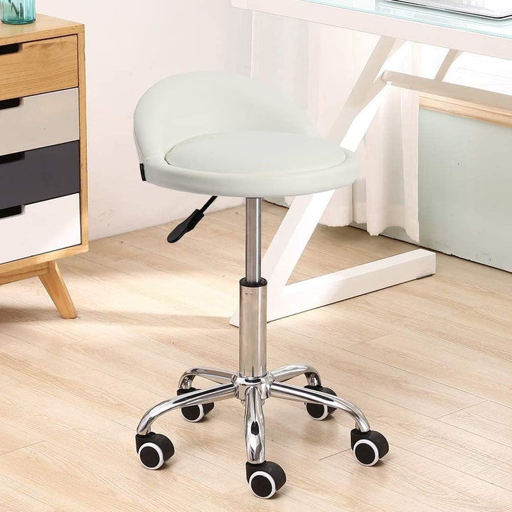 Mingone Bürohocker mit Rollen Arbeitshocker Weiss Rollhocker Höhenverstellbar Sitzhocker 360° Drehba