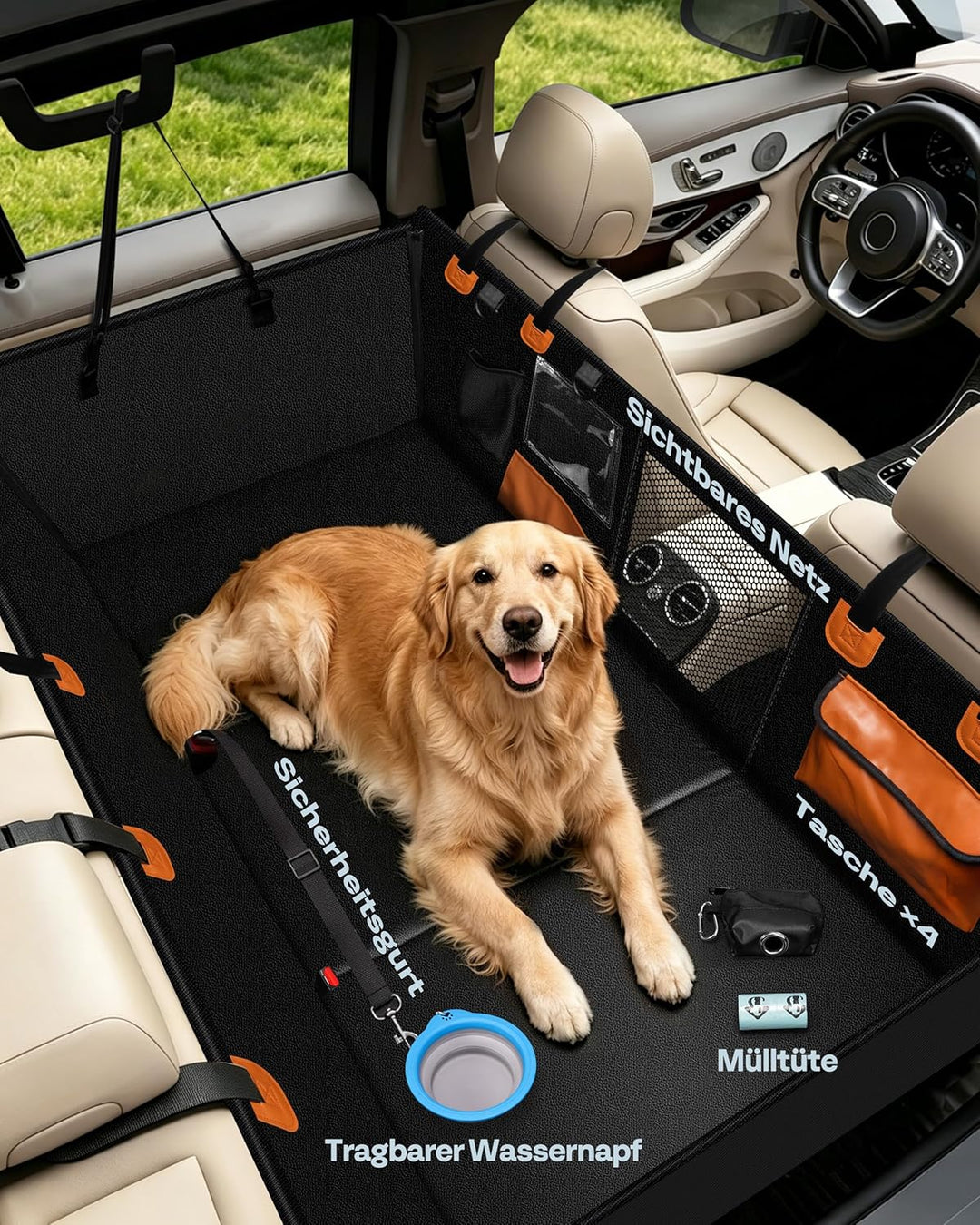 Hundedecke für Auto Rückbank Hundesitzbezug mit Harter Unterseite inkl. Seitenschutz und Sichtfenste