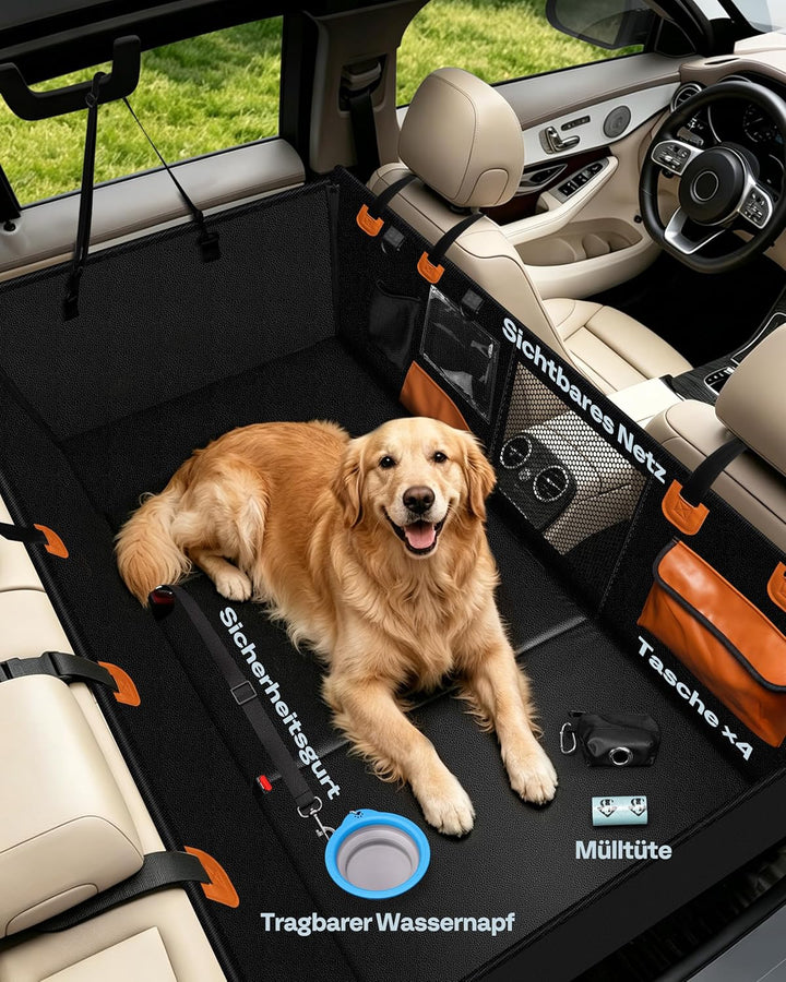 Hundedecke für Auto Rückbank Hundesitzbezug mit Harter Unterseite inkl. Seitenschutz und Sichtfenste