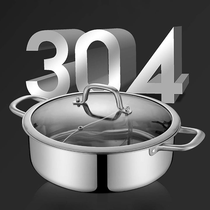 304 Edelstahl Dual Shabu Shabu, Hot Pot Induktion Suppentopf Glasdeckel, Elektrische Hot Pot Wokpfan