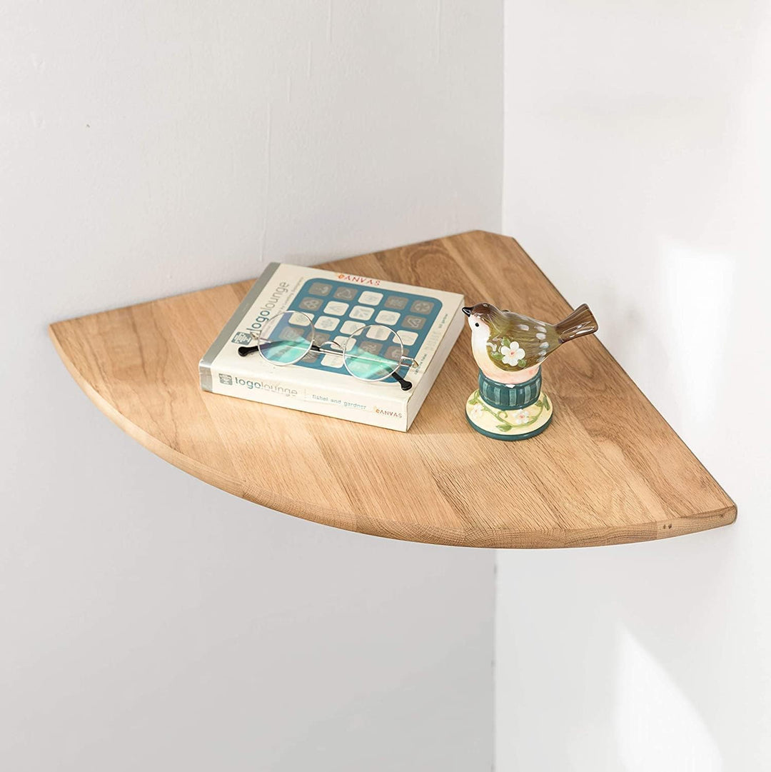 Eckregal Hängeregal, Eiche Massivholz Eckregal runde Enden Wandregal Holz Vintage Landhausstil Regal