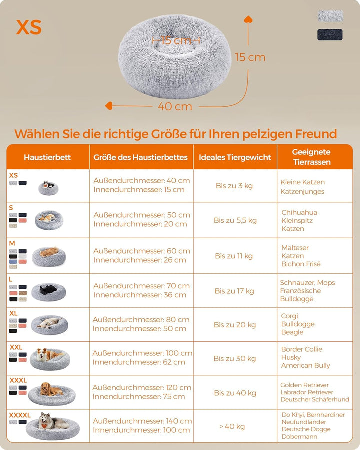 Feandrea Hundebett flauschig, Katzenbett, Donut Kissen, waschbar, Polsterung in der Mitte herausnehm