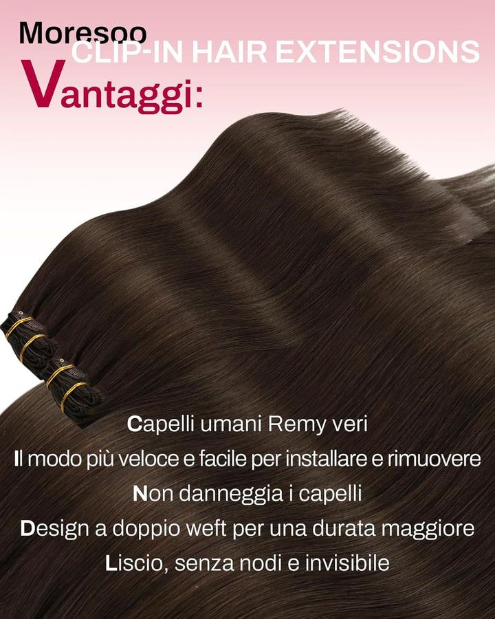 Moresoo Clip in Extensions Echthaar, Salon Qualität Weiches Glattes Haar 25 cm 5 Stück 80g Echthaar