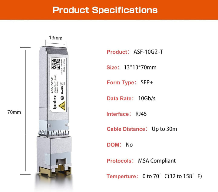 1.25/2.5/5/10G SFP+ RJ45 Copper Transceiver, 10GBase-T RJ-45 SFP+ Module, Compatible for Cisco SFP-1