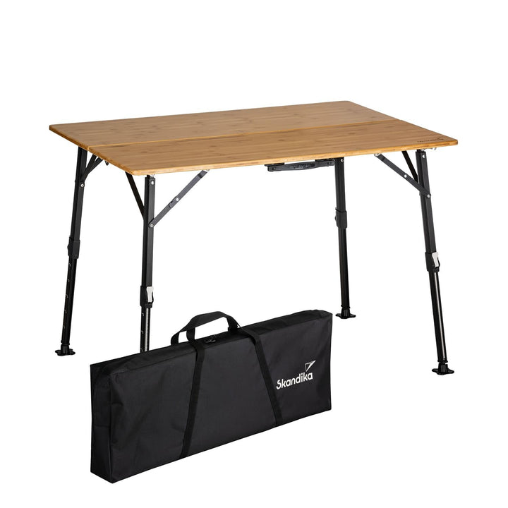 Skandika Campingtisch Tobro | Klapptisch mit Bambus Tischplatte, klappbar, stufenlos höhenverstellba