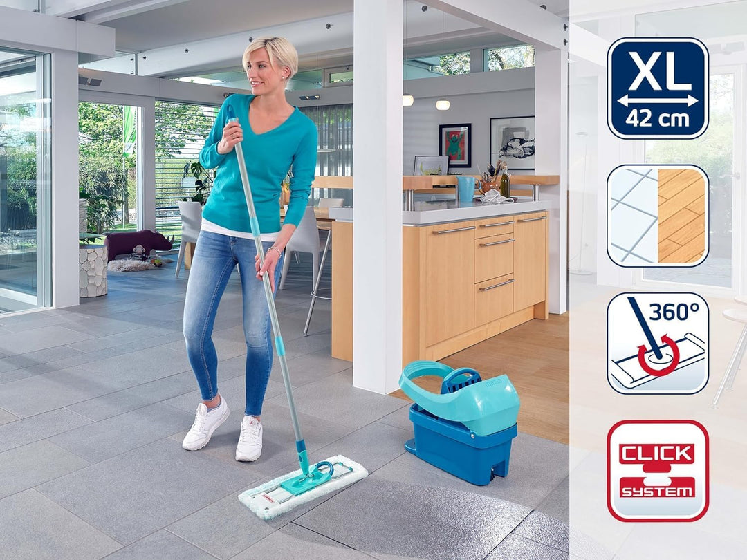 Leifheit Bodenwischer Profi XL mit 2 Wischbezügen, 1x Mikrofaser Bezug für alle glatten Böden und 1x