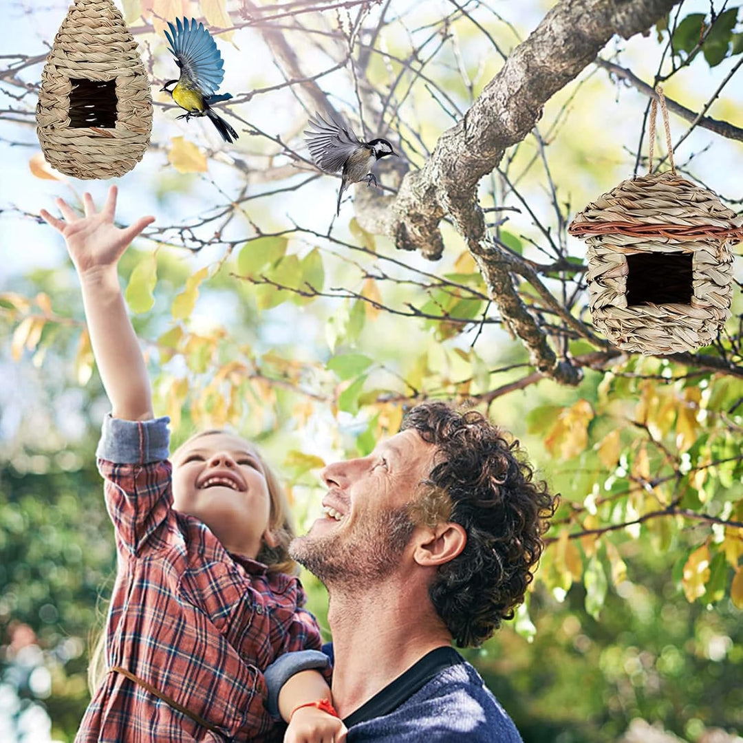 Gras Bird Nest, 2 Stück Handgewebtes Vogelnest aus Gras – Hängende Vogelhäuschen für Aussen & Käfig