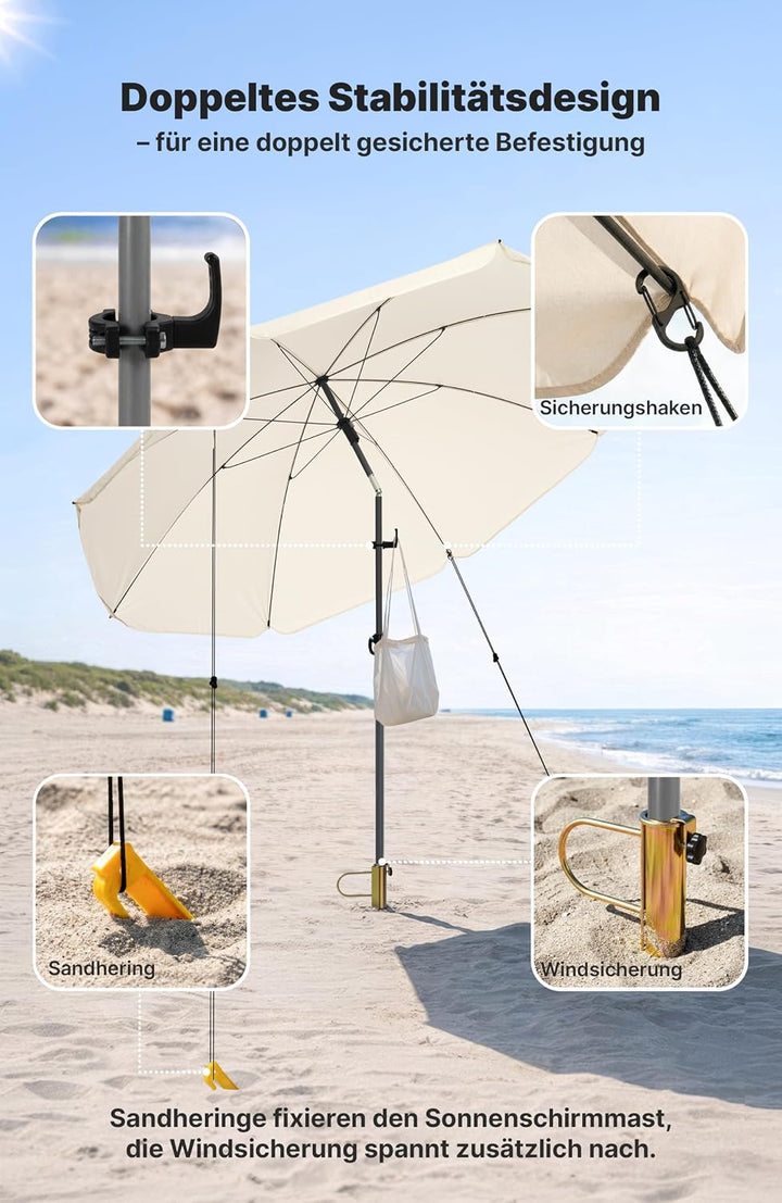 4smile Sonnenschirm Strand Ø 180 cm, 3er Set – Strandschirm windfest stabil + Schirmhülle + Rasendor