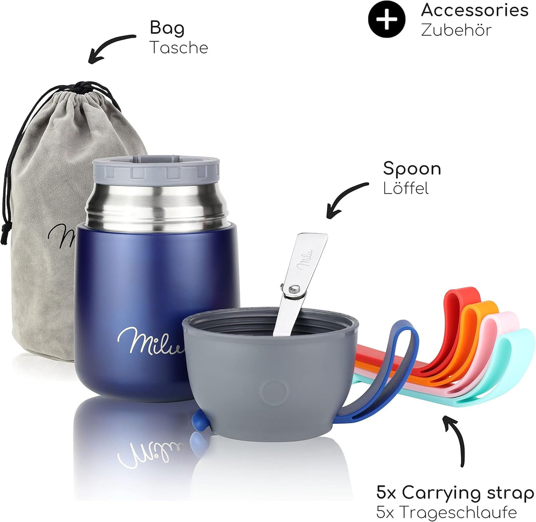 Milu® Thermobehälter 450, 650ml | Edelstahl Warmhaltebehälter | Essensbehälter | Speisegefäss Babyna