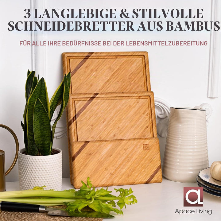 Chorus Schneidebrett Holz (3er Set) - Luxuriöses Bambus Holzbrett Küche, Tranchierbrett, Küchen Schn