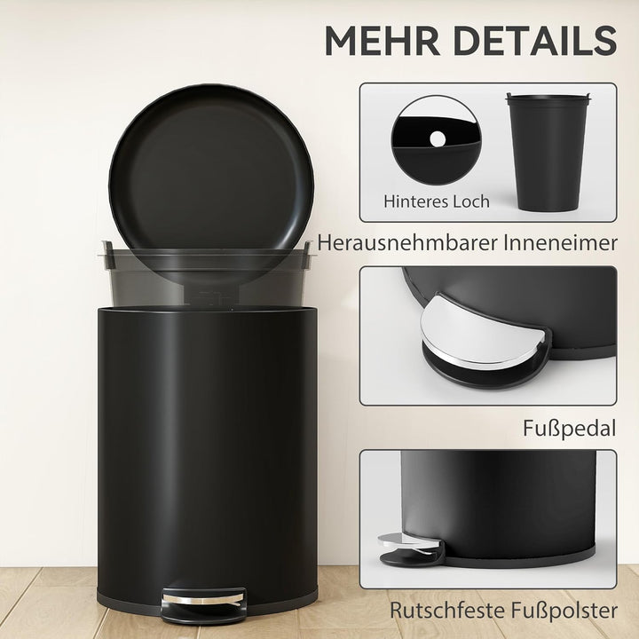HOMCOM Mülleimer 20L Treteimer Abfalleimer mit Deckel und Fusspedal, Müllbehälter mit Inneneimer, So