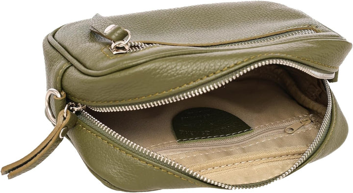 Zwillingsherz Umhängetasche mit Reissverschluss aus 100% Echtleder - Hochwertige Handtasche zum Umhä