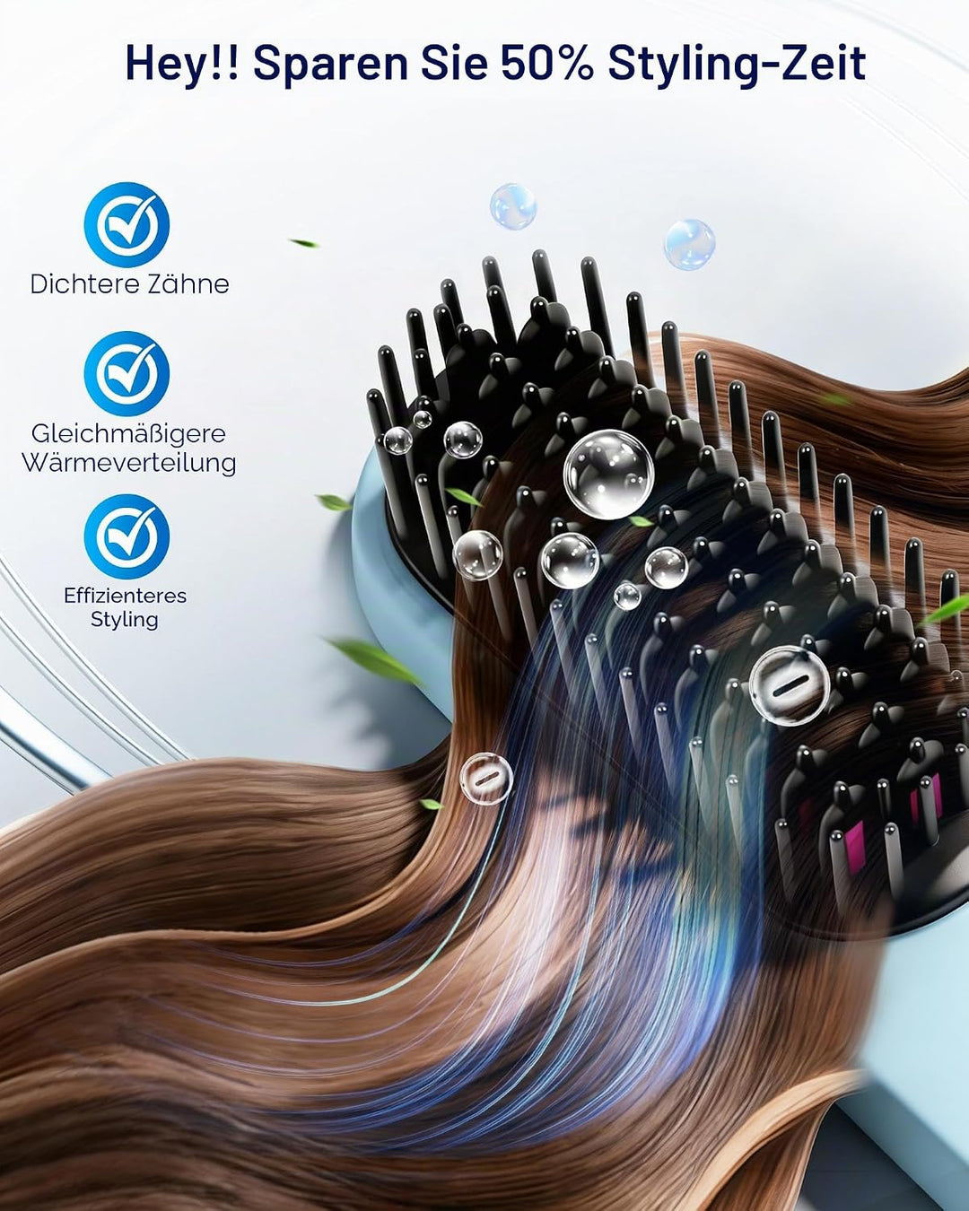 Kabellose Glättbürste für kurze Haare, Elektrische Haarglätter Bürste mit 3 Temperaturstufen 160-200