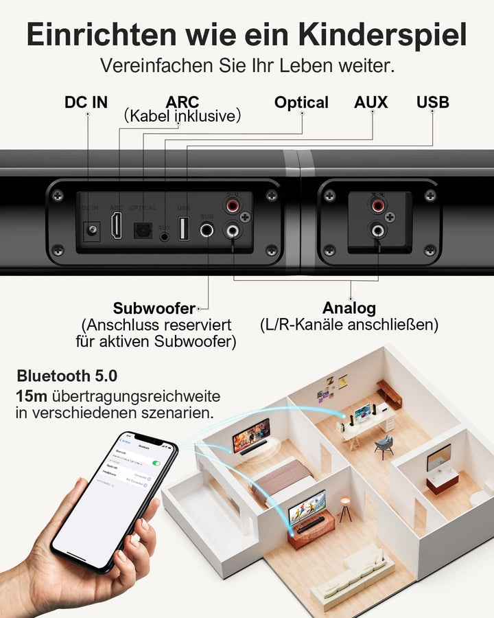 ULTIMEA 2.2-Kanal Soundbar für TV Geräte, teilbare 2-in-1 Soundbar für Fernseher, Bluetooth 5.3 TV-S
