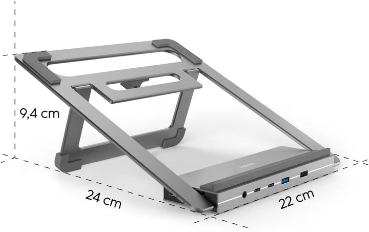 Hama USB C Hub Docking Station mit Laptop-Ständer 12 Ports (4X USB A, 2X HDMI, 3X USB-C, 1x DisplayP