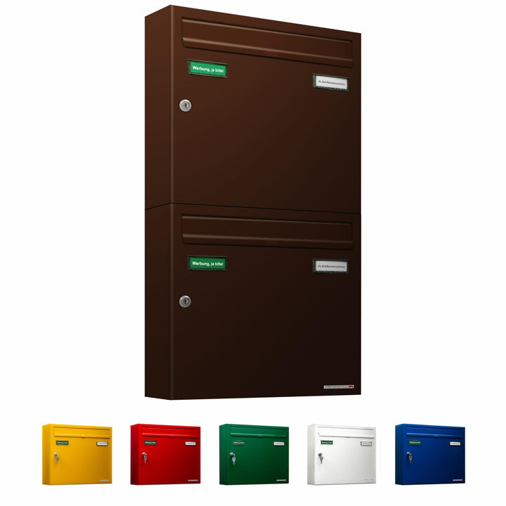 AL Briefkastensysteme Basic 2er Briefkasten RAL 8017 Schokoladen Braun 2 Fach DIN A4 wetterfest Brie