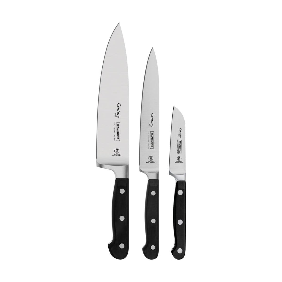 Tramontina Messerset CENTURY, 3-teilig, Edelstahl DIN 1.4110, schwarz, rostfrei, Century