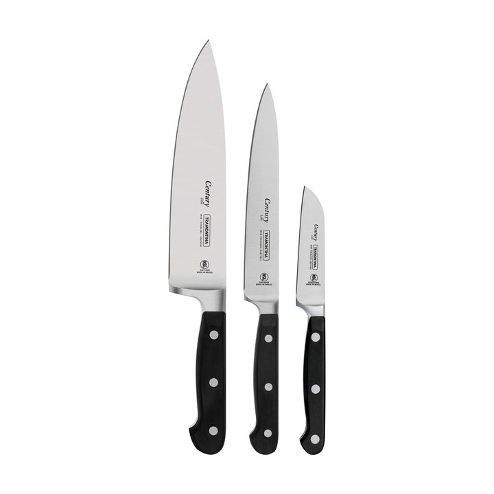Tramontina Messerset CENTURY, 3-teilig, Edelstahl DIN 1.4110, schwarz, rostfrei, Century