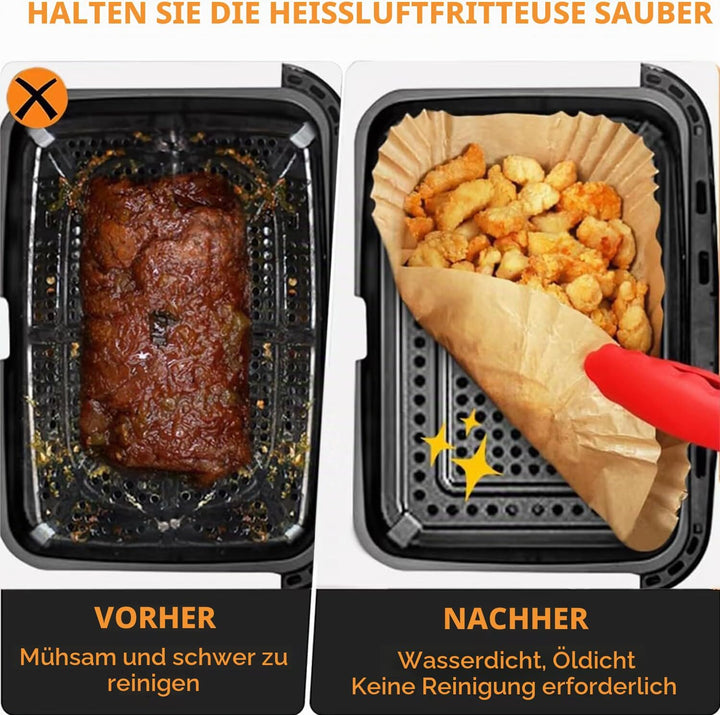 150 Stück Backpapier für Heissluftfritteuse Ninja AF500EU AF500EUCP Cecotec 9000, 100PCS Rechteckig