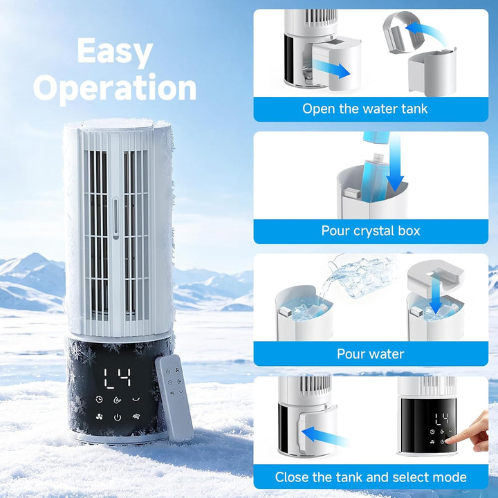 Mobile Klimaanlage 6in1, Luftkühler mit 3 Geschwindigkeiten, Turbo-Modus, Schlafwind, Nebelfunktion