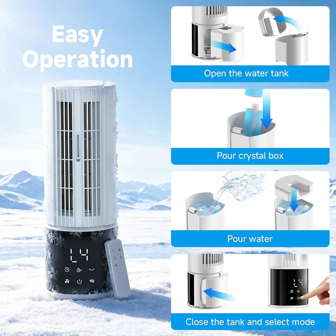 Mobile Klimaanlage 6in1, Luftkühler mit 3 Geschwindigkeiten, Turbo-Modus, Schlafwind, Nebelfunktion