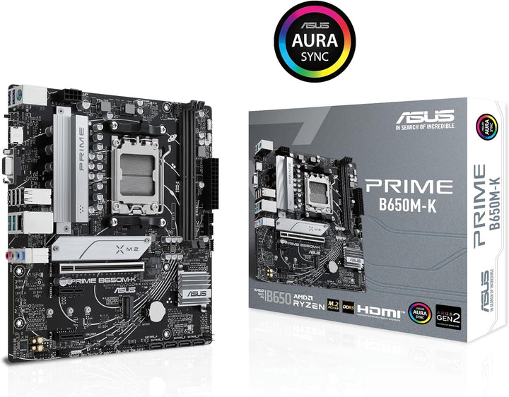 ASUS Prime B650M-K Mainboard Sockel AMD AM5 (Ryzen 7000, Micro-ATX, DDR5 Speicher, PCIe 5.0, BIOS Fl