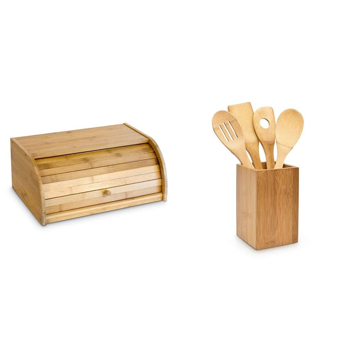 Relaxdays Brotkasten Bambus HBT: 16,5 x 40 x 27,5 cm Rollbrotkasten, natur & Küchenhelfer Bambus 5-t