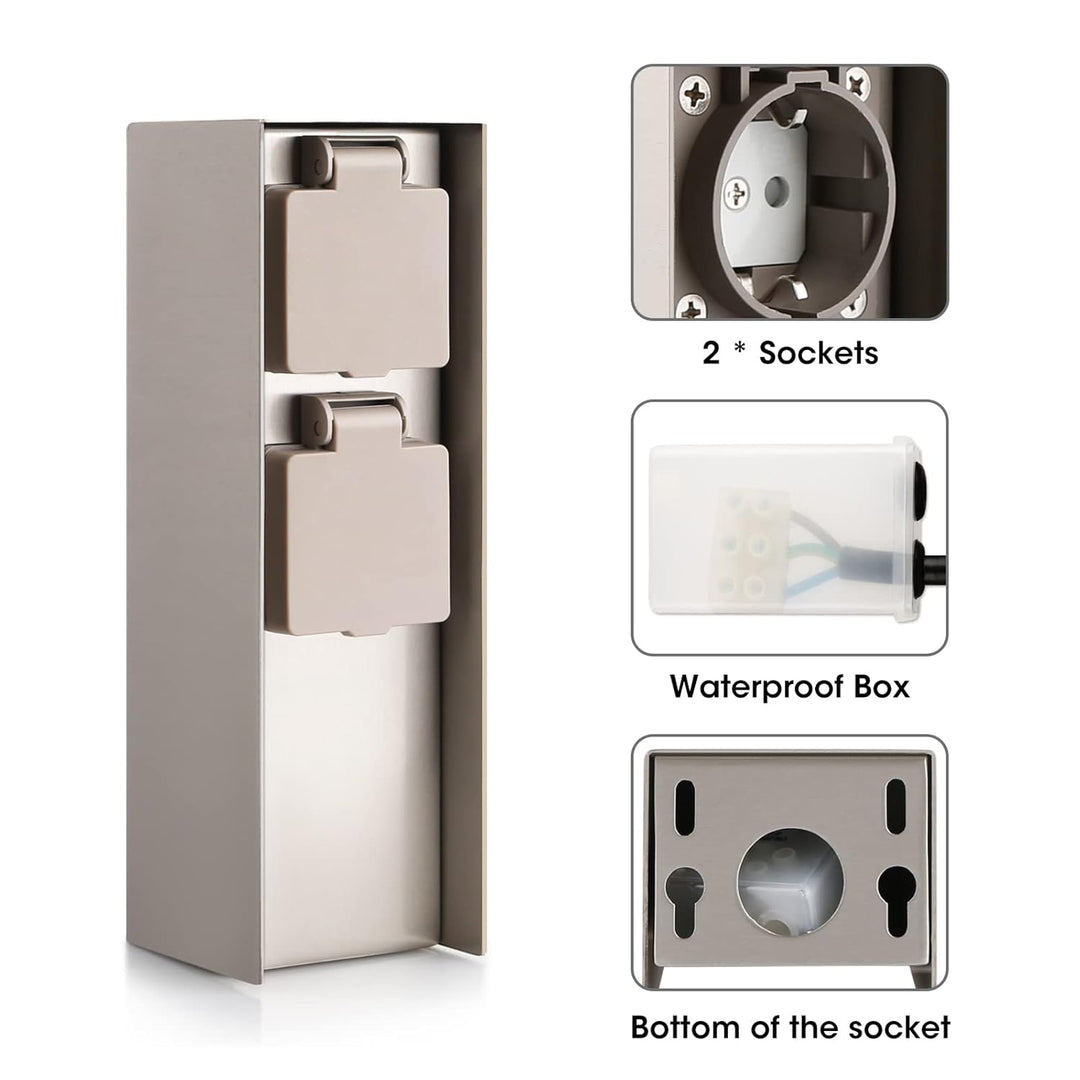 Garten Steckdosensäule mit 2-Fach Gartensteckdosen, max. 3680W, IP44 für den Aussenbereich - Eckig S