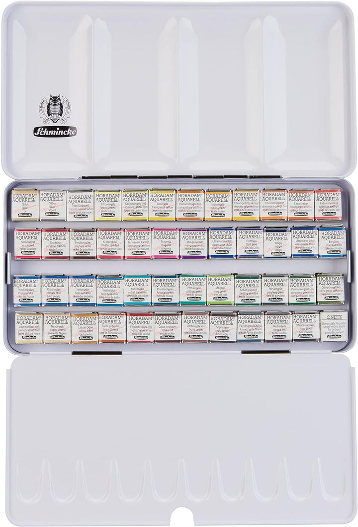 Schmincke – HORADAM AQUARELL Leerkasten, 74 948 097, schwarzer Metallkasten, mit Mischpalette zur in