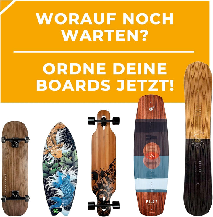 JUCKER HAWAII Wandhalterungen für Skateboard, Longboard, Balanceboard, Snowboard, Wakeboard | Halter