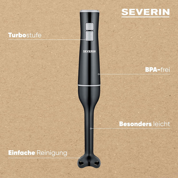 SEVERIN Stabmixer zum Pürieren und Zerkleinern, leistungsstarker Mixstab mit Turbostufe, abnehmbarer